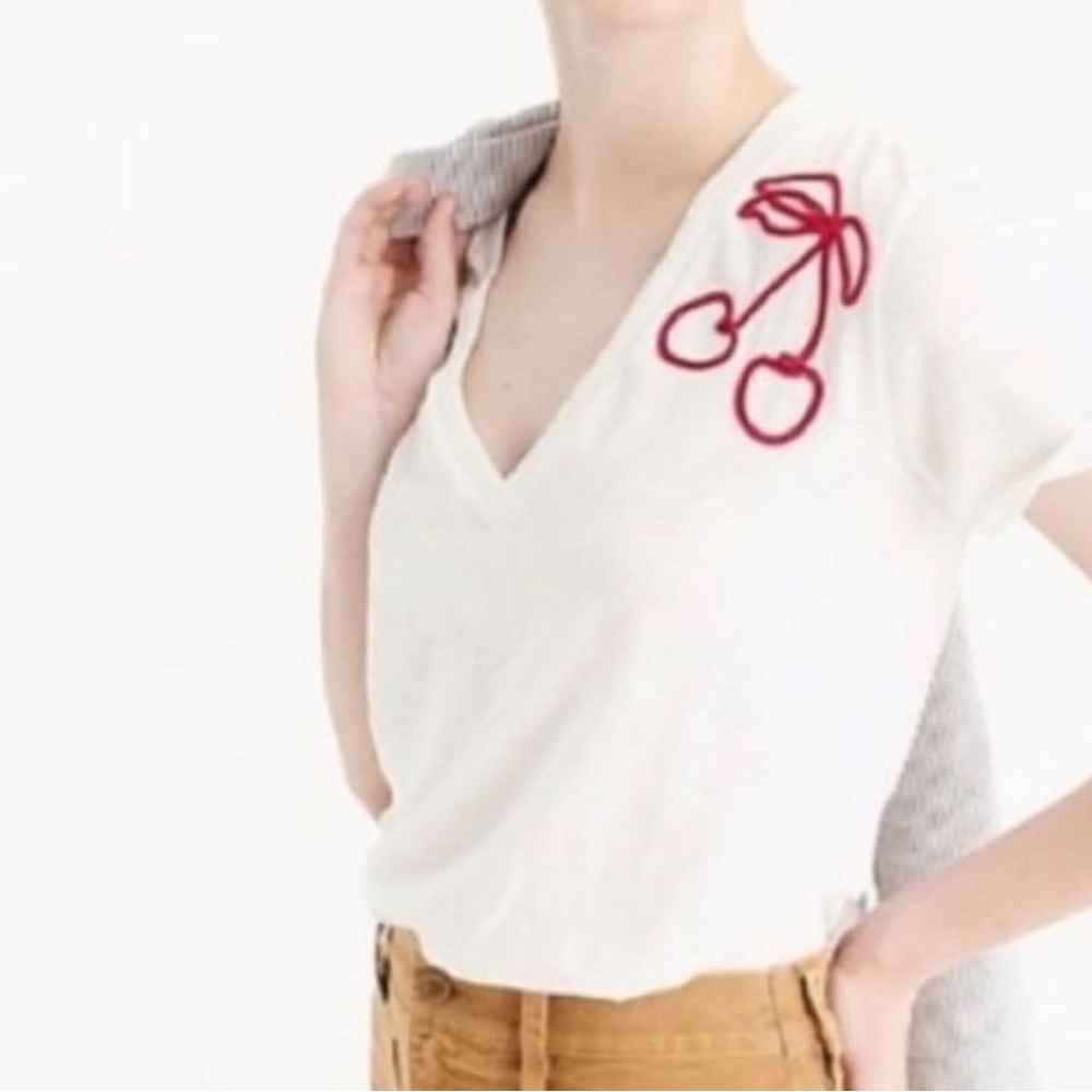 J Crew Embroidered Cherry Tee size S